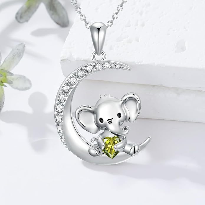PROESS Animal Birthstone Necklace 925 Sterling Silver Otter/Axolotl/Hippo/Elephant/Dachshund/Monkey/Red Panda Pendant Necklace Animal Birthstone Jewelry Gifts for Women