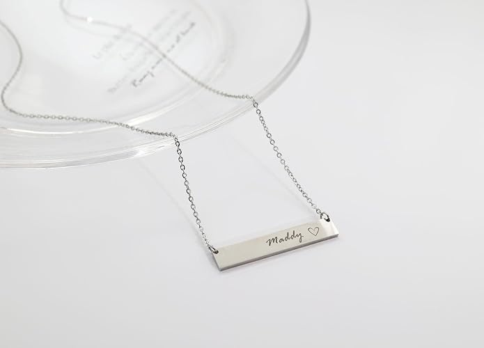 HUAN XUN Custom Bar Necklace Personalized Engraved Name Bar Necklace for Women Customized Stainless Steel Heart Pendant Bar Jewelry Gift for Her Mother Day Christmas