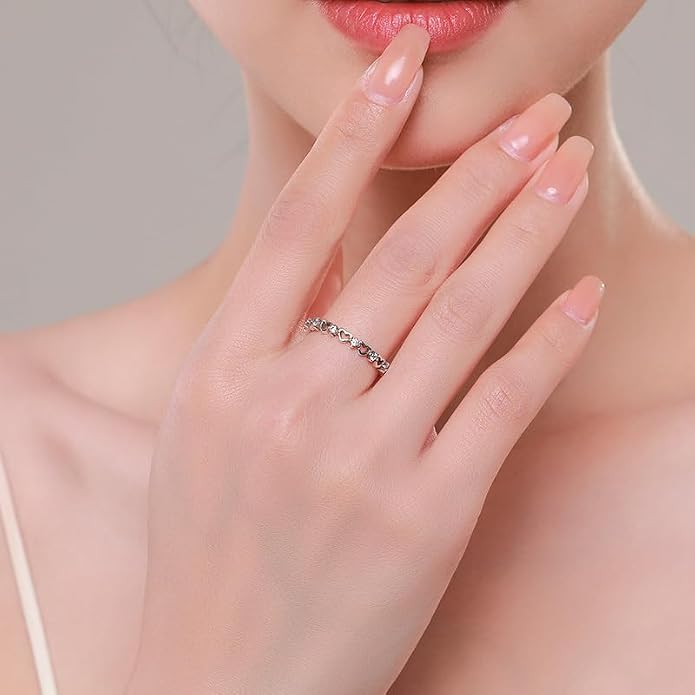 925 Sterling Silver Dainty Daisy Butterfly Paw Heart Eternity Rings Blue Flower Finger Rings for Women Stacking Promise Rings Gift Jewelry