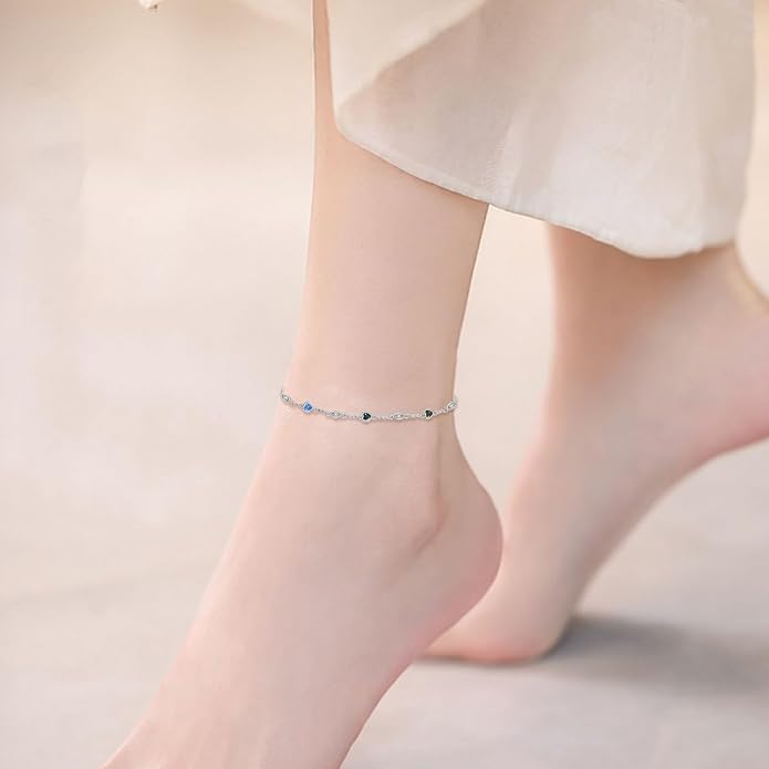 S925 Sterling Silver Evil Eye Anklet for Women, Protection Charm Ankle Bracelet, Adjustable Chain Anklet, Gift for Her