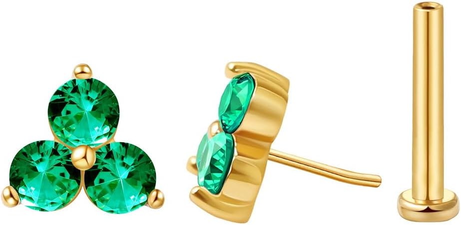 FANSING Cartilage Earring Tragus Stud Trio CZ Stone Flat Back Earring for Helix Conch Threadless Push Pin Labret Stud