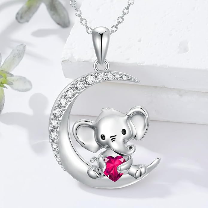 PROESS Animal Birthstone Necklace 925 Sterling Silver Otter/Axolotl/Hippo/Elephant/Dachshund/Monkey/Red Panda Pendant Necklace Animal Birthstone Jewelry Gifts for Women