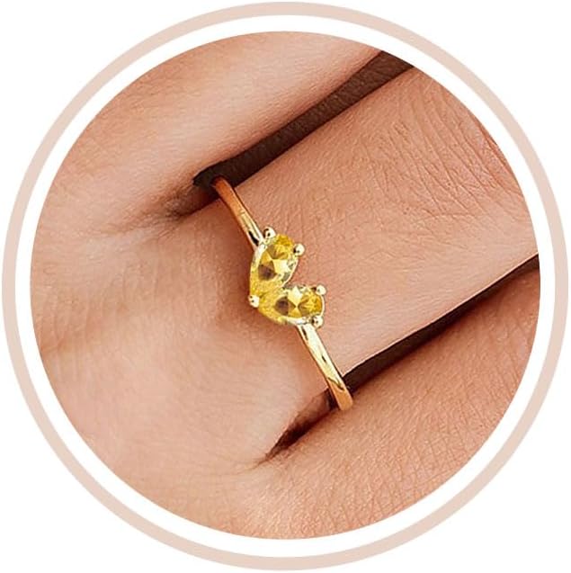 Mothers Day Gifts Gold Heart Birthstone Rings for Women Non Tarnish Stackable Pinky Ring Dainty 14K Gold Plated CZ Gemstone Ring Wedding Promise Ring Birthday Jewelry Gift for Mom
