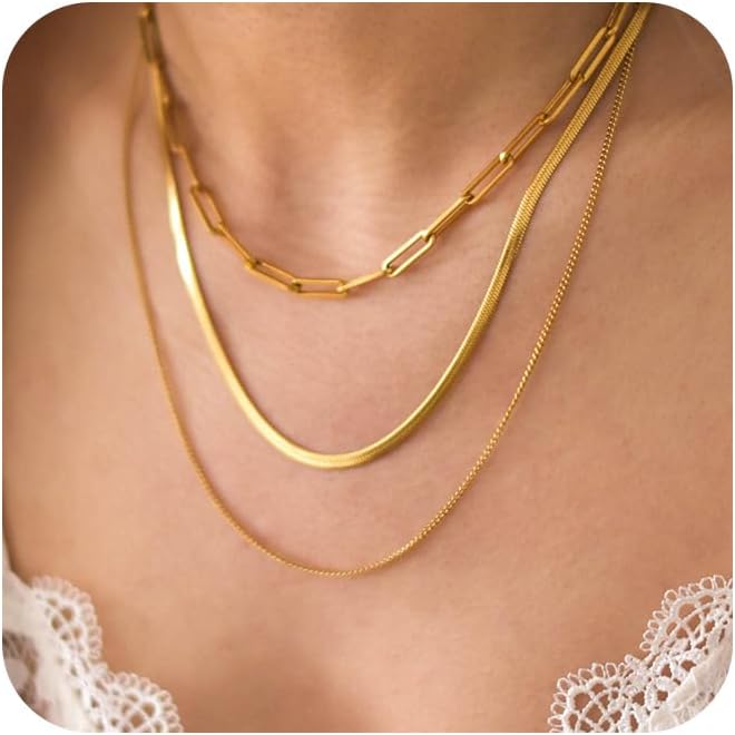 CHESKY 14K Gold/Silver Plated Snake Chain Necklace Herringbone Necklace Gold Choker Necklaces for Women Gifts Jewelry 1.5/3/5MM(W) 14"/16"(L) Mothers Day Gifts for Mom