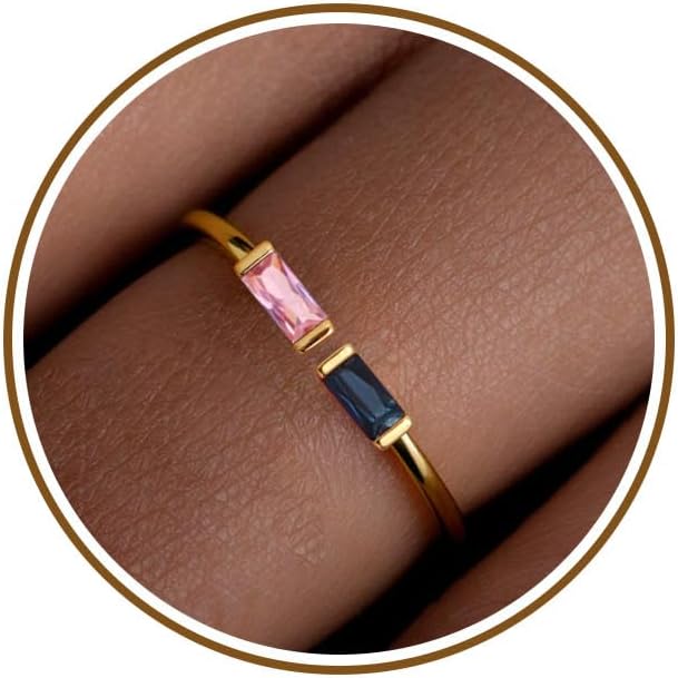 JSJOY Birthstone Rings for Women Dainty Emerald Blue Ring Birthday Gifts for Mom Her Gemstones CZ Ring for Teens Gold Rings That Don't Tarnish Adjustable Ring Jewelry Gifts