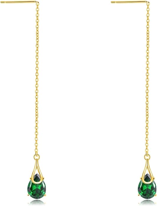 POPLYKE Sterling Silver CZ Threader Earrings Teardrop Chain Tassel Dangling Earrings for Women Dangling Jewelry