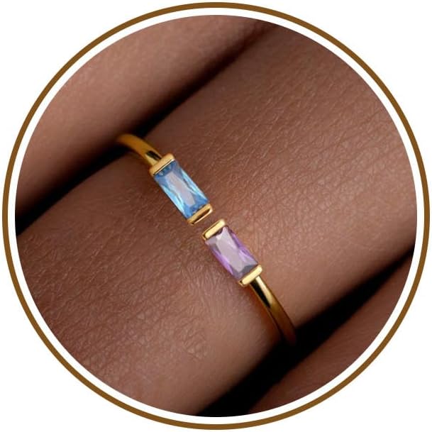 JSJOY Birthstone Rings for Women Dainty Emerald Blue Ring Birthday Gifts for Mom Her Gemstones CZ Ring for Teens Gold Rings That Don't Tarnish Adjustable Ring Jewelry Gifts