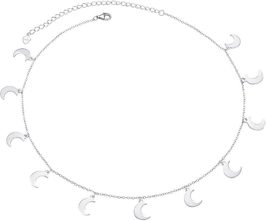 Sterling Silver Jewelry Choker Necklace Pendant Disc Chain Statement Necklace For Women 13+3 inches