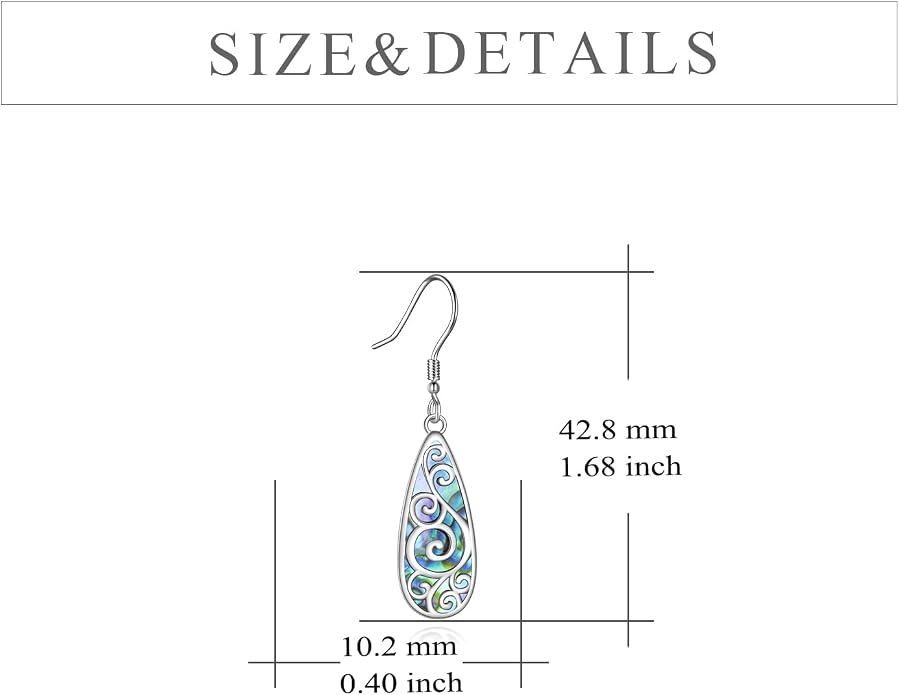 TIGER RIDER Abalone Shell 925 Sterling Silver Dangle Earrings Lightweight Filigree Dangle Drop Earrings for Women