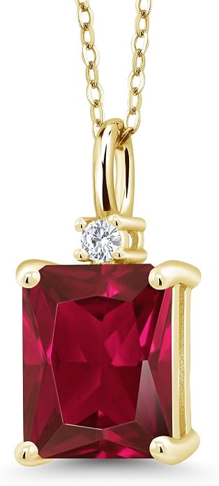 Gem Stone King 925 Sterling Silver Gemstone Birthstone Pendant Necklace for Women | Emerald Cut 10X8MM and Round 2MM | With 18 Inch Chain | Fine Jewelry for Her Mom Wife