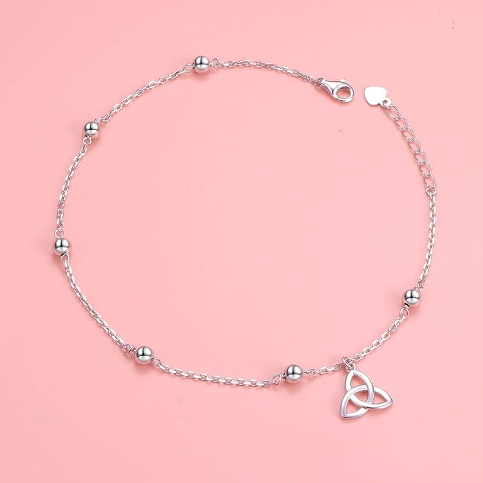 FLYOW S925 Sterling Silver Anklet for Women Summer Boho Beach Charm Adjustable Foot Ankle Bracelet Jewelry Birthday Gift