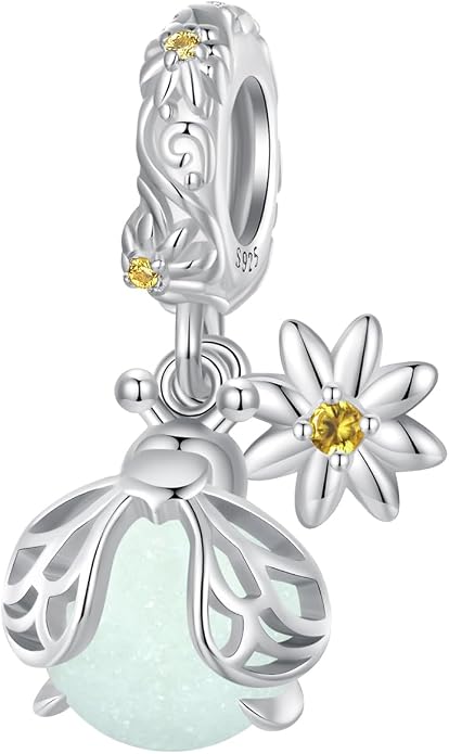 NINGAN 925 Sterling Silver Charm Golden Love Charm Buckle Safety Chain Travel Bead Firefly Dragonfly Pendant, Suitable for Women Bracelet and Necklace as Gift from Mom and Friends