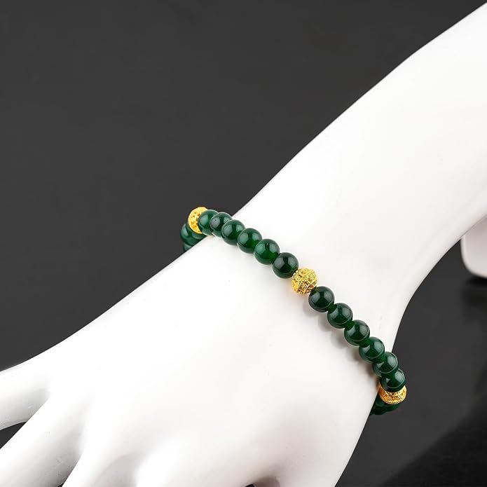 AAA Grade Natural Gemstone Beaded Bracelet, 14K Gold Plated with Evil Charm, Wicca & Reiki Healing Crystals, Handmade Bohemian Jewelry, Christmas Gift for Women (7+1inch)