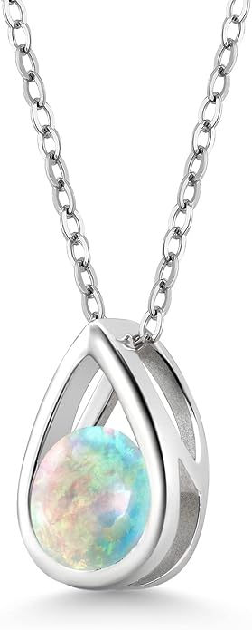 Gem Stone King Teardrop Pendant Necklace For Women | 5MM Round Gemstone Birthstone | 925 Sterling Silver | With 18 Inch Silver Chain | Fine Jewelry Gift for Her Mom Women Wife