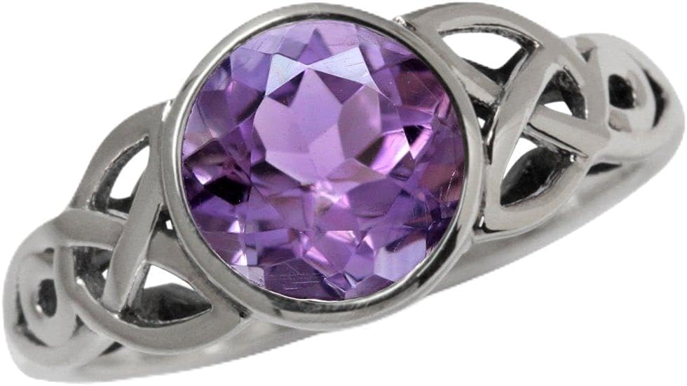 Silvershake 8MM Round Genuine Gemstone 925 Sterling Silver Trinity Triquetra Celtic Knot Ring