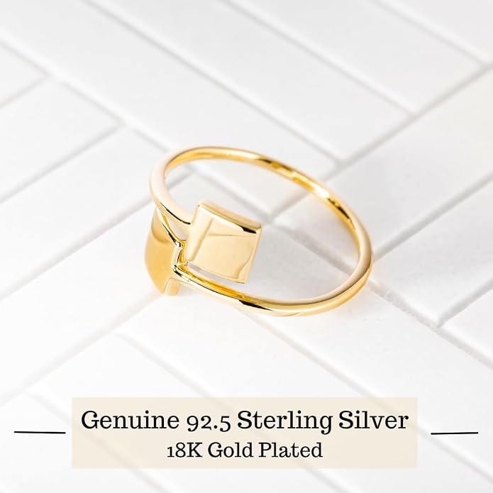 18k Gold Plated Simple Minimalist Square Adjustable Stackable Halo Ring Band for Women Valentines Day Gifts for Her Comes with a Gift Box