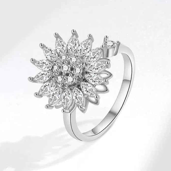 Fidget Ring Anxiety Spinner Ring Open Adjustable Sunflower Star Moon Windmill Butterfly Rings Daisy Stress Relieving Fidget Women Cubic Zirconia Anti Stress Mood Rotate Inspirations Jewelry