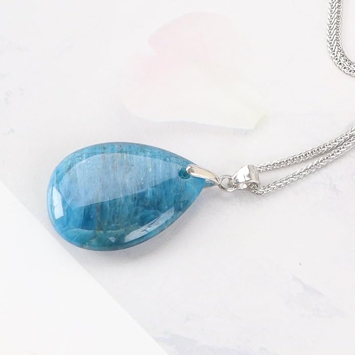iSTONE 925 Sterling Silver Natural Crytral for Womens Pendant Necklace, Gemstone Birthstone with 17.8" Silver Chain Ladies