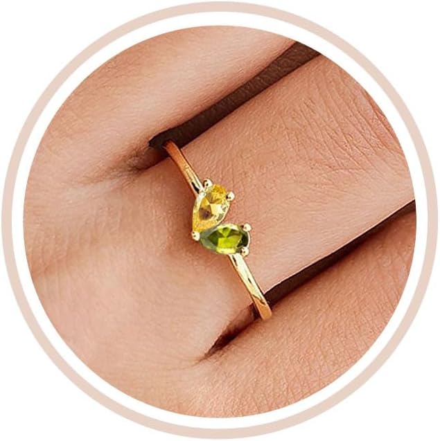 Mothers Day Gifts Gold Heart Birthstone Rings for Women Non Tarnish Stackable Pinky Ring Dainty 14K Gold Plated CZ Gemstone Ring Wedding Promise Ring Birthday Jewelry Gift for Mom