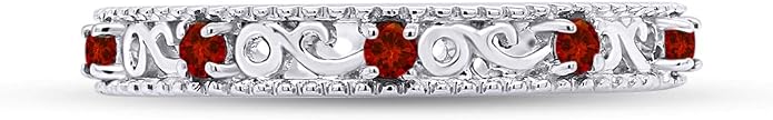 Jewel Zone US Filigree Eternity Wedding Band Ring for Women, Round Cut Simulated Gemstone Stackable Promise Ring in 14K Gold Plated 925 Sterling Silver Band Width 3.5mm – Elegant Jewelry for Her