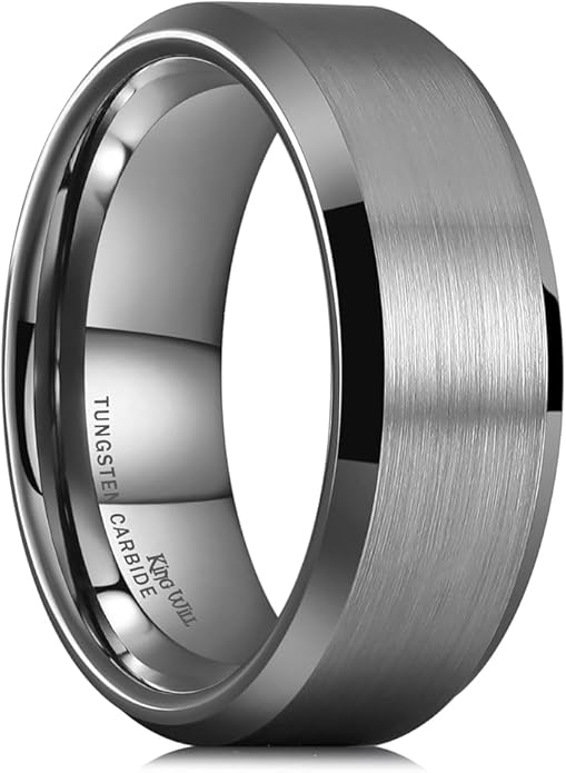 King Will Tungsten Men's Wedding Ring - Available in 6mm to 10mm, Black/Silver, Matte Finish, Beveled Polished Edge, Comfort Fit