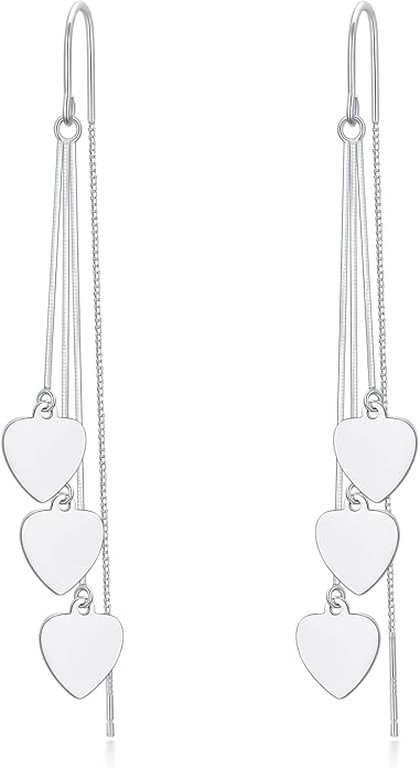 Sterling Silver Threader Earrings Flower Heart Moon Star Tiny Cube Rhombus Sector Beads Dream Catcher Evil Eye Butterfly Leaf Lightning Bolt Tassel Dangle Drop Chain Charm Earrings Jewelry Gifts for Women