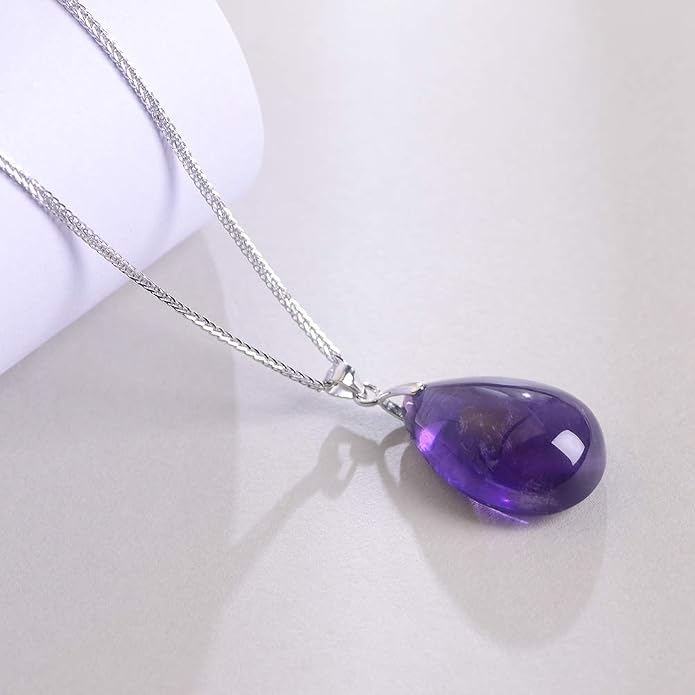 iSTONE 925 Sterling Silver Natural Crytral for Womens Pendant Necklace, Gemstone Birthstone with 17.8" Silver Chain Ladies