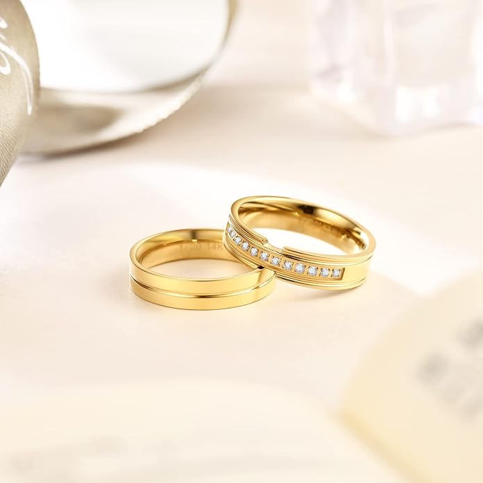 NOKMIT 5mm 14K Gold Filled Rings for Women Girls Dainty Thick Wedding Band Couple Anniversary Engagement Thumb Ring Gifts High Polished Plain Flat Cigar Band Tarnish Resistant Comfort Fit Size 4 to 11