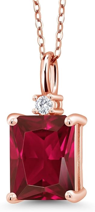 Gem Stone King 925 Sterling Silver Gemstone Birthstone Pendant Necklace for Women | Emerald Cut 10X8MM and Round 2MM | With 18 Inch Chain | Fine Jewelry for Her Mom Wife