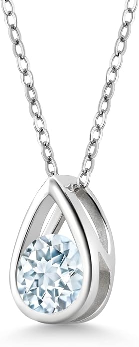 Gem Stone King Teardrop Pendant Necklace For Women | 5MM Round Gemstone Birthstone | 925 Sterling Silver | With 18 Inch Silver Chain | Fine Jewelry Gift for Her Mom Women Wife