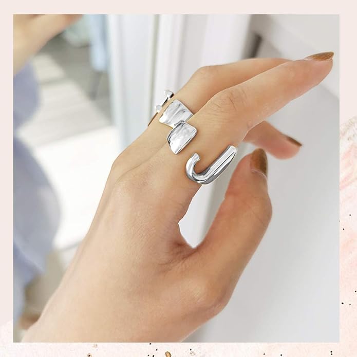 KeyStyle Bold Initial Letter Rings Adjustable, GoldChic Jewelry Women Gold Statement Ring Personalized Engraved Women’s Open Signet Ring for Party (Gold, White Gold, Black)