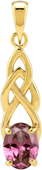 Silvershake 8X6mm Oval Shape Birthstone Gemstone Antique Finishing or Yellow Gold Plated 925 Sterling Silver Celtic Knot Weave Solitaire Pendant or Pendant with 18 Inch Chain Necklace Jewelry for Women