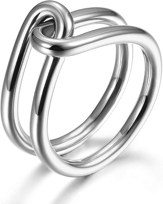 Jinbaoying Gold Rings for Women Girl Statement Fashion Rings Gold Plated Stainless Steel Engagement Promise Knot Love Rings (Silver, 10)