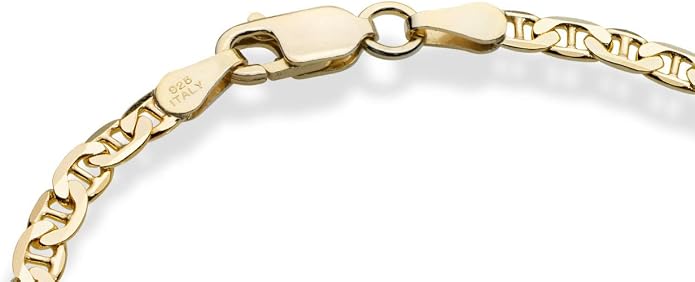 Miabella 18K Gold Plated 925 Sterling Silver Italian 3mm, 4mm Solid Diamond-Cut Mariner Link Chain Anklet Ankle Bracelet for Women, Made in Italy