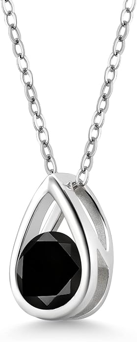Gem Stone King Teardrop Pendant Necklace For Women | 5MM Round Gemstone Birthstone | 925 Sterling Silver | With 18 Inch Silver Chain | Fine Jewelry Gift for Her Mom Women Wife