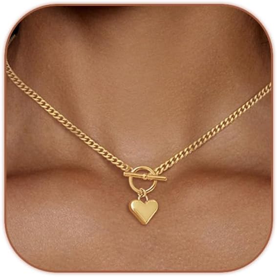 HERIER Cute Heart Necklace Dainty 18k Gold Plated Tiny Heart Pendant Choker Necklaces Small Gold Love Open Heart Chain Necklace for Women Simple Gold Necklace for Women Trendy Jewelry
