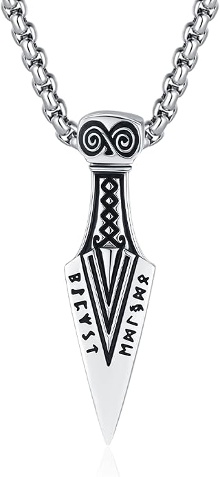 Viking Arrowhead Necklace for Men and Women, 925 Sterling Silver Viking Necklace with Rune Gungnir Spear Arrow head Pendant Jewelry Gifts
