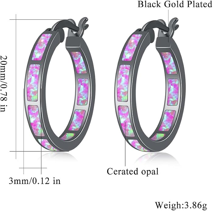 CiNily Sterling Silver/Rose Gold/Yellow Gold Plated Hoop Earrings 20mm,Multicolor Opal Small Hoop Earrings for Women Girls Hypoallergenic Jewelry for Sensitive Ears Gemstone Earrings