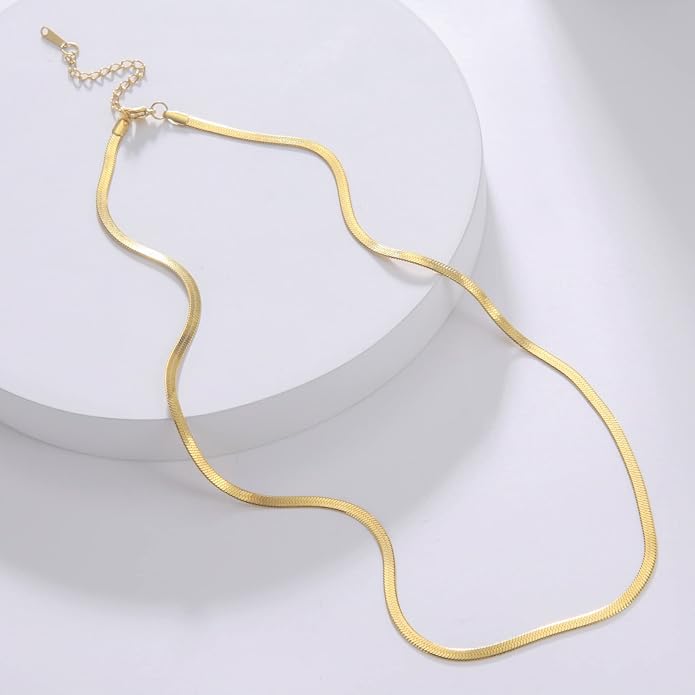 DEARMAY 14K Gold Plated Herringbone Necklaces for Women, Dainty Gold Snake Choker Chain Non Tarnish Trendy Simple Thin & Chunky Options Neckalce 1.5/3/5/6/8mm Chain Jewelry for Gifts