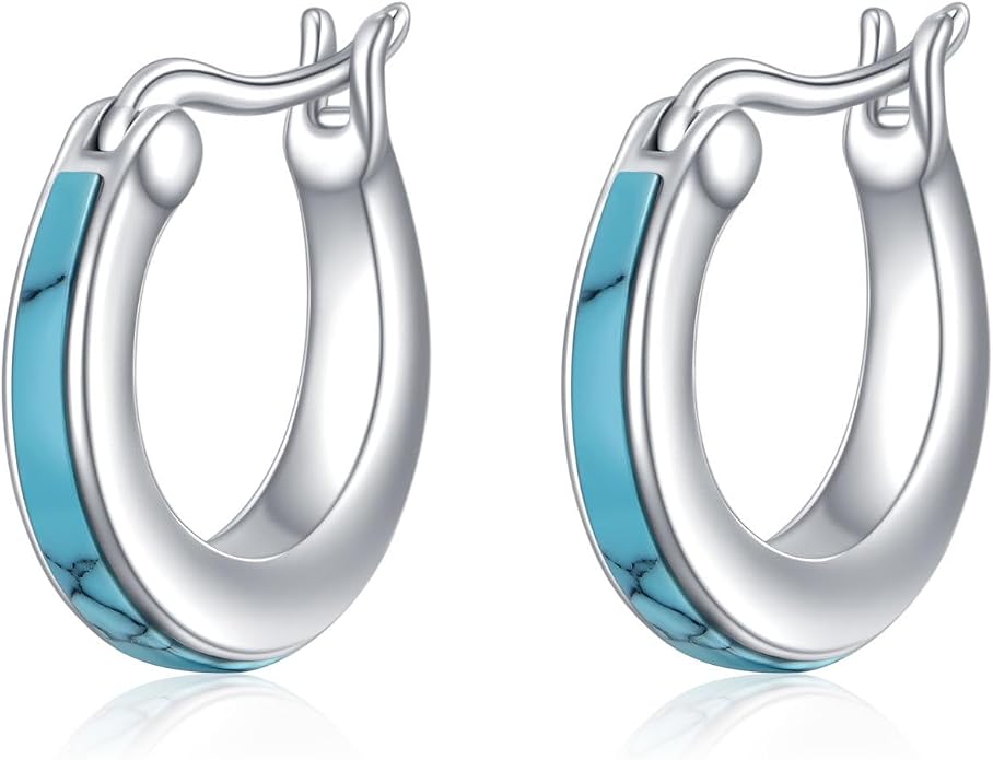 Moonstone/Pink Opal/Blue/Abalone Hoop Earrings for Women Sterling Silver Small Hoop Earrings Teardrop Huggie Earrings Jewelry Gifts