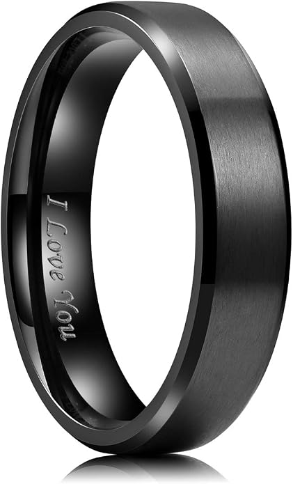 King Will 316L Stainless Steel Wedding Ring for Men Women, 2mm-8mm Width Black/Silver/Gold Wdding Band Laser I Love You Multic Style,Comfort Fit Size 4-16