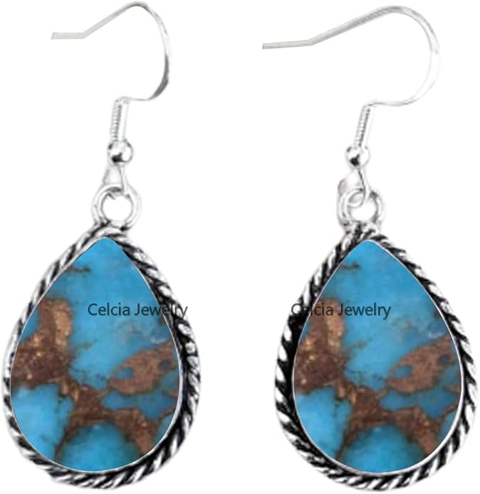 Pure 925 Sterling Silver Dangle Drop Earrings for Women, Pear Gemstone Handcrafted Earrings for Women & Girl ('Amethyst)