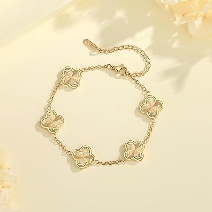 18K gold-plated mother of pearl enamel, adjustable clover lucky bracelet for women/New Year gift/Valentine's Day gift