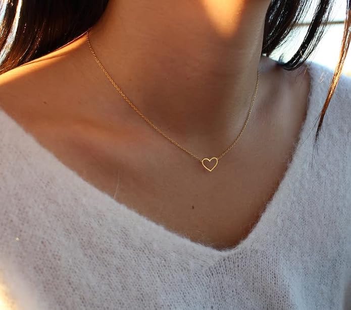 Kyerlyn Simple Gold Necklace Cute Tiny 14k Gold Plated Choker Necklaces Hollow Necklace for Women Dainty Gold Necklaces Minimalist Trendy Jewelry Gifts