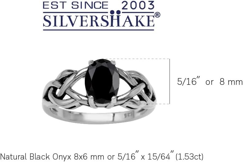 Silvershake 8X6mm Oval Shape Birthstone Gemstone Antique Finishing or Yellow Gold Plated 925 Sterling Silver Celtic Knot Weave Solitaire Ring Jewelry for Women