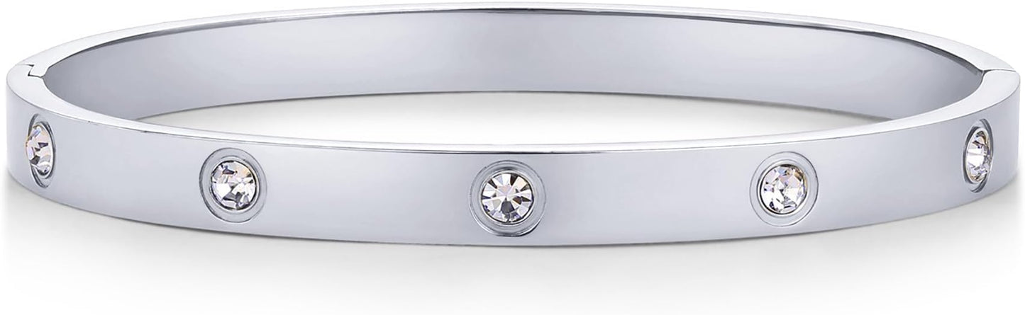 PAVOI Waterproof Bracelet for Women - 14K Gold Plated Bangle with Cubic Zirconia - Stainless Steel Hinge Bracelet Jewelry Gifts
