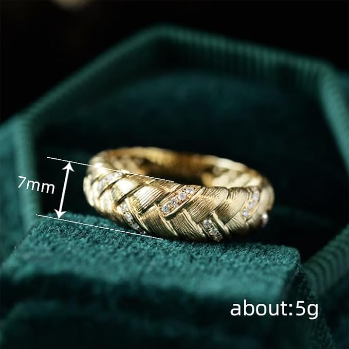 14K Gold Plated 7MM Wide Band Croissant Dome Ring Twisted Braided Gold Plated Ring Chunky Signet Ring for Women Size 6#