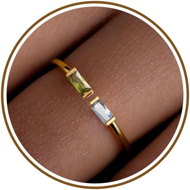 JSJOY Birthstone Rings for Women Dainty Emerald Blue Ring Birthday Gifts for Mom Her Gemstones CZ Ring for Teens Gold Rings That Don't Tarnish Adjustable Ring Jewelry Gifts