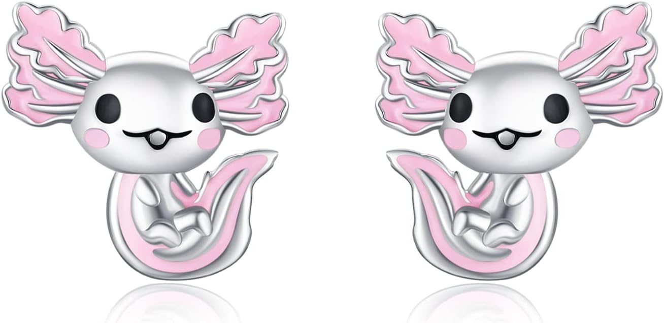 925 Sterling Silver Axolotl Earrings White Gold/Rose Gold Axolotl Jewelry for Women Girls Pink/Blue Axolotl Gifts