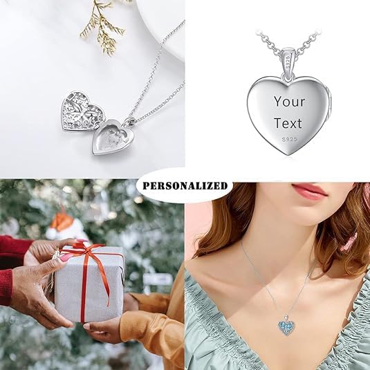 Dorunmo Personalized Locket Necklace 925 Sterling Silver that Holds Pictures Butterfly Birthstone Photo Heart Locket Custom Jewelry Congratulations New Beginnings New Job Gifts for Women